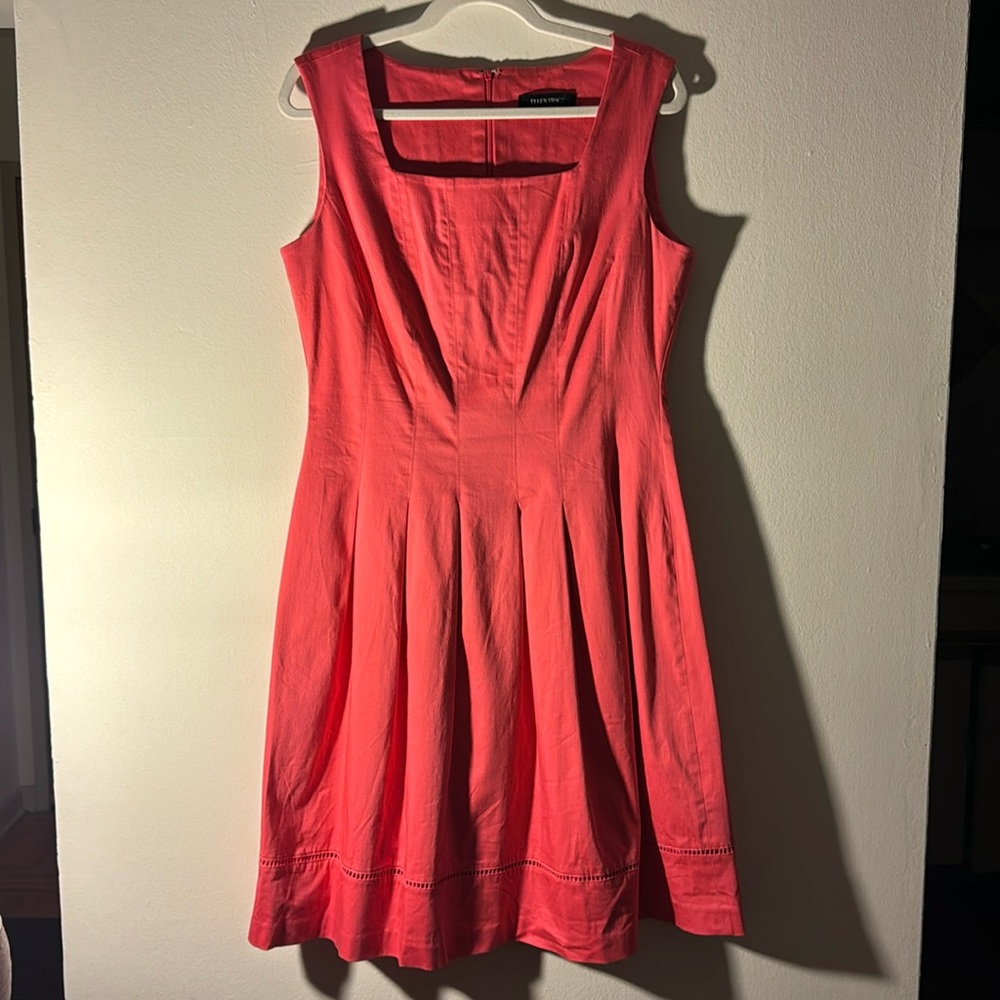 Ellen Tracey square neck fit and flare in coral
